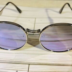 Silver Round Sunglasses with Purple Lenses